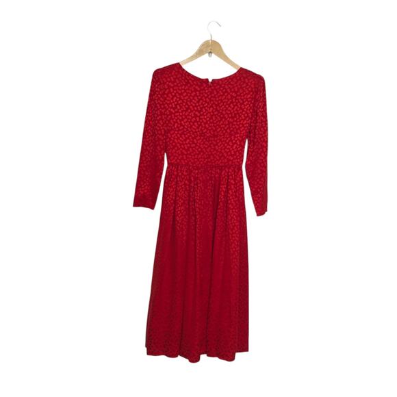 Vintage Front Tie Red Satin Leopard Print Midi Dress Long Sleeve VTG Women Small - Picture 2 of 4
